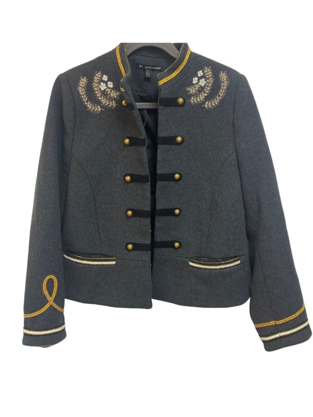 Zara TRF Outerwear Military Inspired Cut Gray Jacket with Braiding Size XL